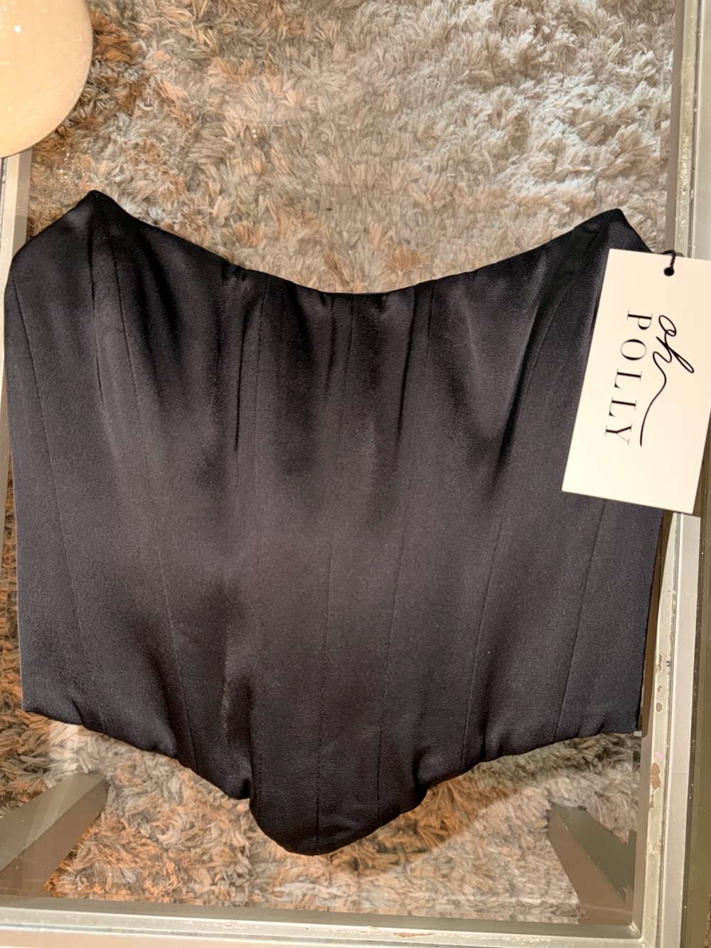 Oh Polly Black Satin Strapless Corset